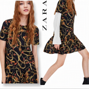 ZARA Chain Print Peplum Trendy Tunic Dress M BLOGGERS Favourite
